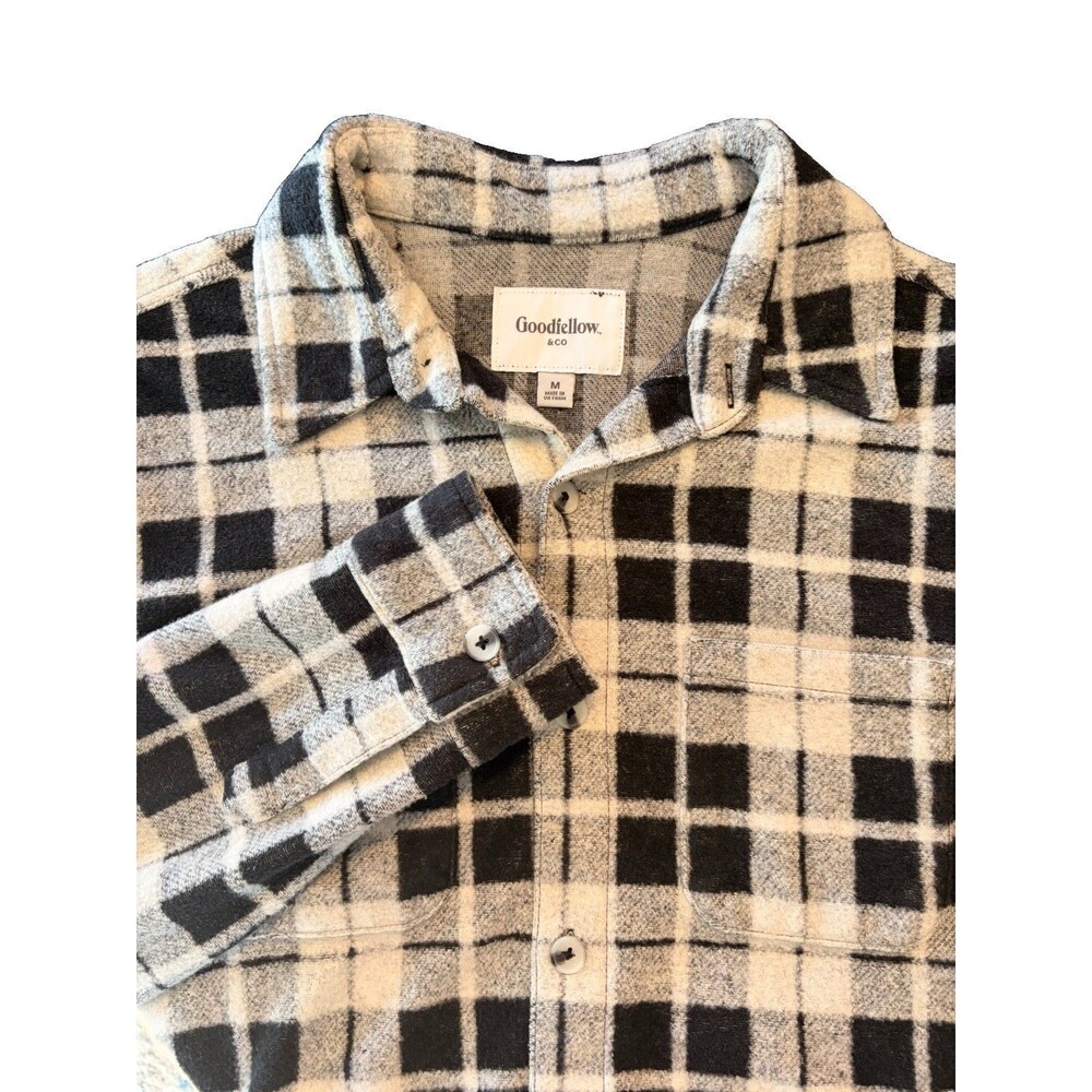 Goodfellow & Co Men's M Gray/Black Plaid Flannel Long Sleeve Shirt Pockets